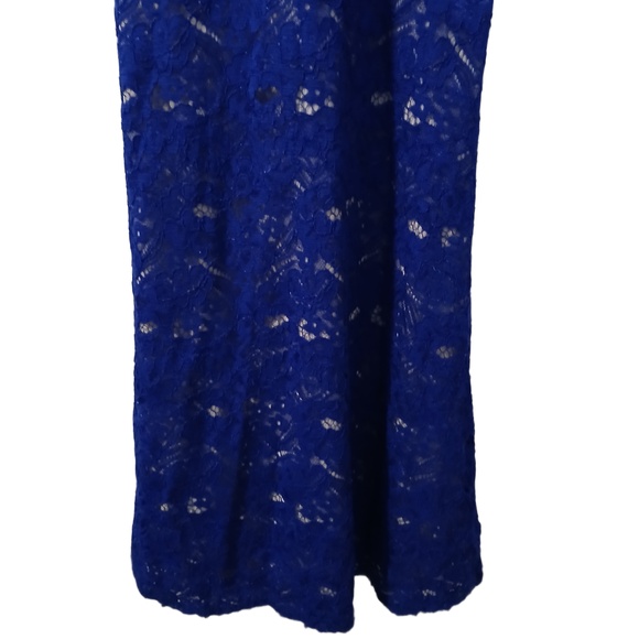 Anny Lee Blue Sequined Lace Wedding Prom Cocktail Evening Gown Dress Small - Picture 5 of 15